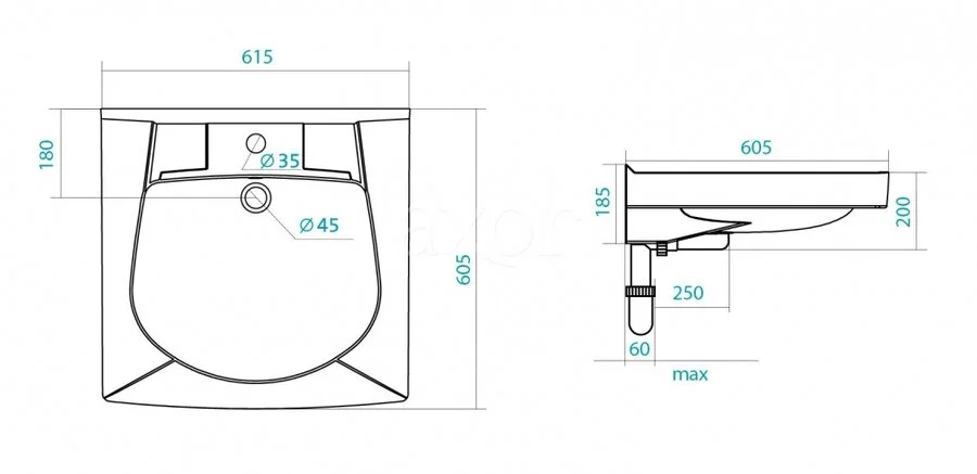 Раковина над стиральной машиной Santek Пилот 60 см с кронштейнами и сифоном 1.WH30.1.971 (детальная фотография), современные, hi-tech