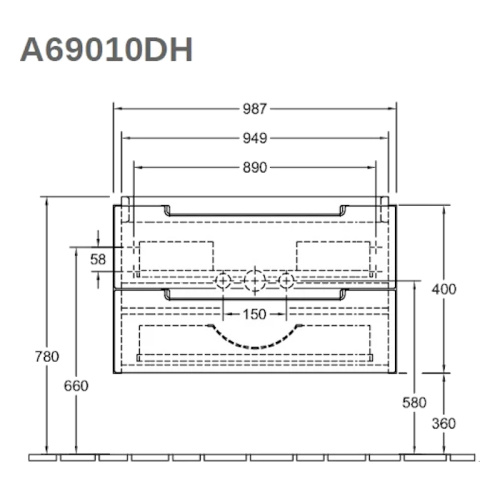 Тумба под раковину подвесная Villeroy & Boch Subway 2.0 100 см серый камень Stone Grey A69000E3 (детальная фотография), 100 см