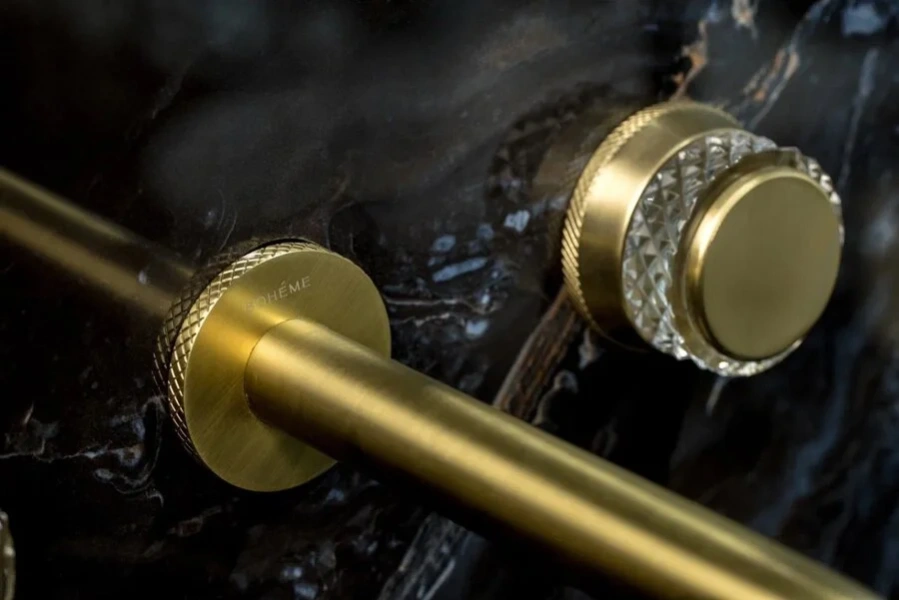 Смеситель для раковины Boheme Aura золото матовое 152-2-MG-A (детальная фотография), скрытого монтажа, встраиваемые в стену