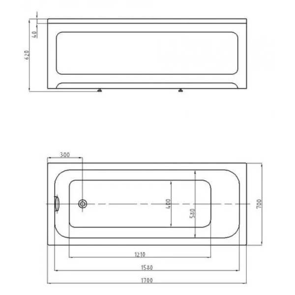 Ванна акриловая Azario Bella прямоугольная 170-70 см AV.0020170 белая (детальная фотография), акриловые
