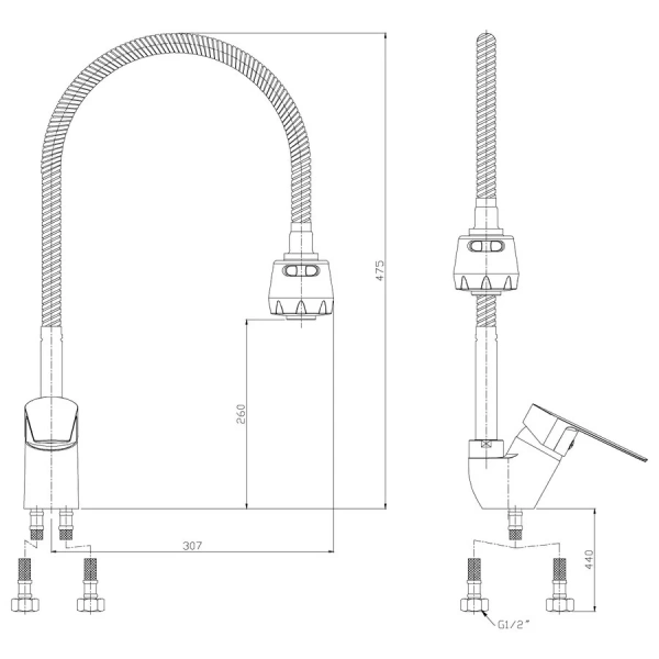 Смеситель для кухни Rossinka S с гибким изливом S35-26 (детальная фотография), для кухни