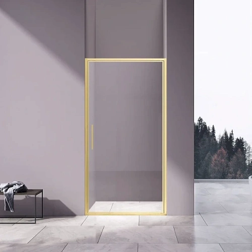 Душевая дверь в нишу Vincea Slim 90 см профиль золото стекло прозрачное - фото 1
