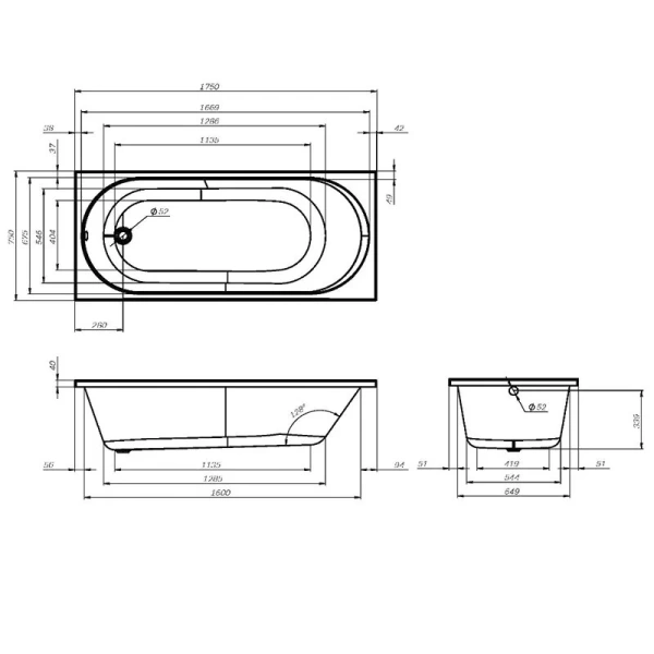 Ванна акриловая Am.Pm X-Joy 175х75 см приставная W94A-175-075W-A (детальная фотография), акриловые