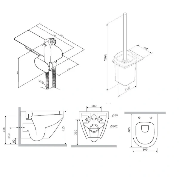 Унитаз подвесной Am.Pm Spirit 2.0 с гигиеническим душем CK70H1103B (детальная фотография), подвесные, встраиваемые