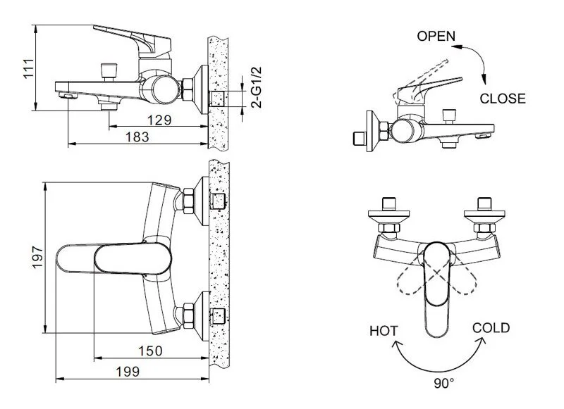 Смеситель для ванны Bravat Eler F6191238CP-01-RUS (детальная фотография), для ванны
