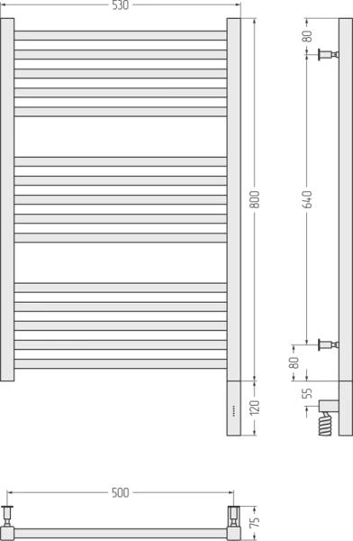 Полотенцесушитель электрический Сунержа Модус 3.0 50x80 см правый сатин 071-5701-8050 (детальная фотография), лесенка, вертикальные