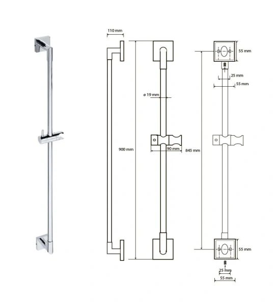 Штанга для душа Bemeta Beta хром 132114122 (детальная фотография), штанги для душа