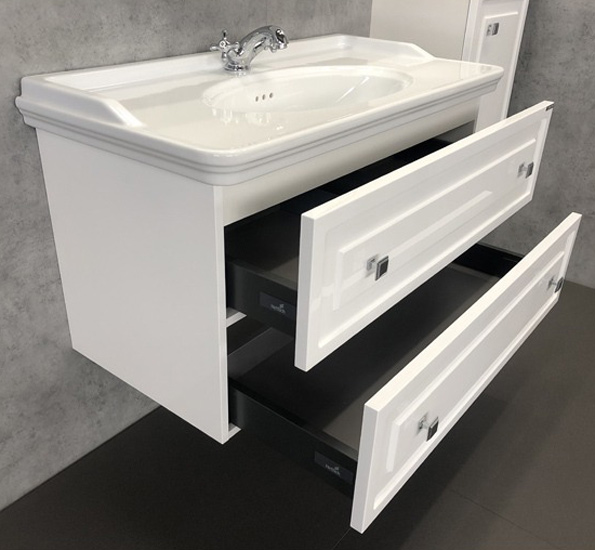 Тумба с раковиной подвесная Comforty Феррара 100 см с ящиками (детальная фотография), современная, hi-tech