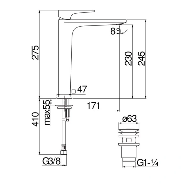 Смеситель для раковины Nobili Seven SE124128/2 высокий (детальная фотография), для раковины
