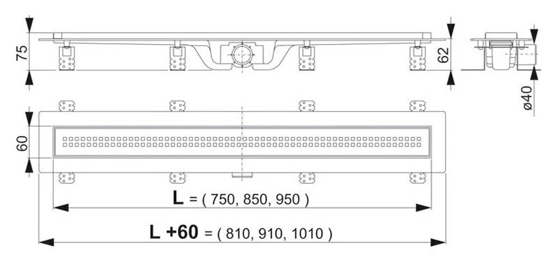 Душевой лоток Alcaplast 75 см для любого типа плитки APZ9-750M (детальная фотография), матовый хром
