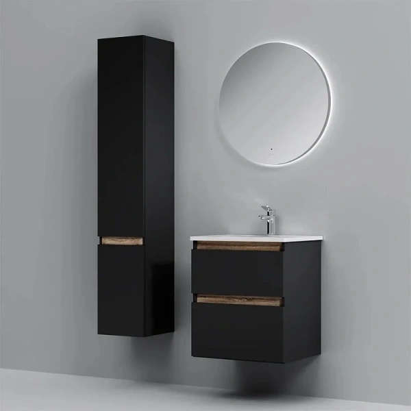 Тумба под раковину подвесная Am.Pm X-Joy 55 см черная матовая M85AFHX0552BM (детальная фотография), окрашенные, под дерево