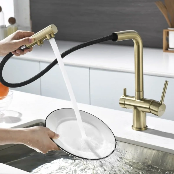 Смеситель для питьевой воды Paulmark Serpentine светлое брашированное золото Se213222-SBG (детальная фотография), нет в наличии