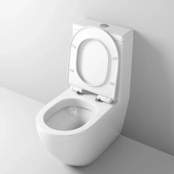 Унитаз моноблок Grossman Style с тонкой крышкой GR-4496S (детальная фотография), с горизонтальным, прямым выпуском