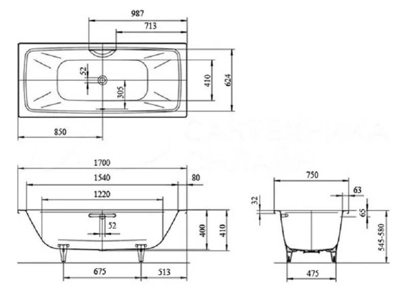 Ванна стальная Kaldewei Cayono Duo standard mod 724, 170 x 75 см, белый, 724 272400010001 (детальная фотография), современныe, hi-tech