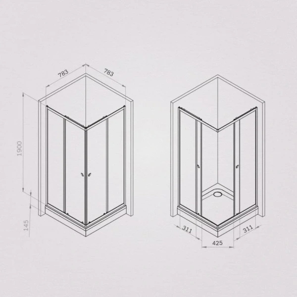 Душевой уголок Am.Pm Sunny 80x80 см хром матовый W87G-403-8080-MT (детальная фотография), квадратные