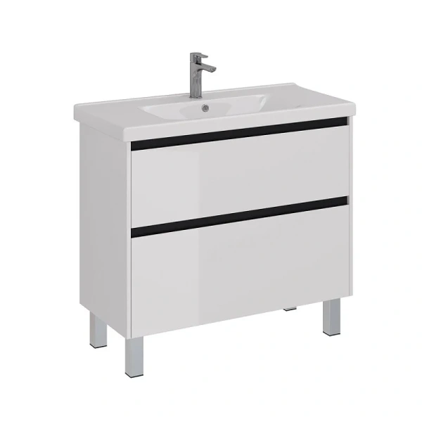 Тумба под раковину подвесная Lemark Combi 100 см белая с черной планкой LM03C100T-black (детальная фотография), белая, комбинированная