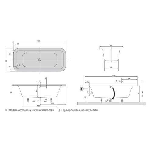 Ванна акриловая Villeroy & Boch Loop & Friends 180х80 см белая Alpine White UBA180LFS7V-01 (детальная фотография), современныe, hi-tech