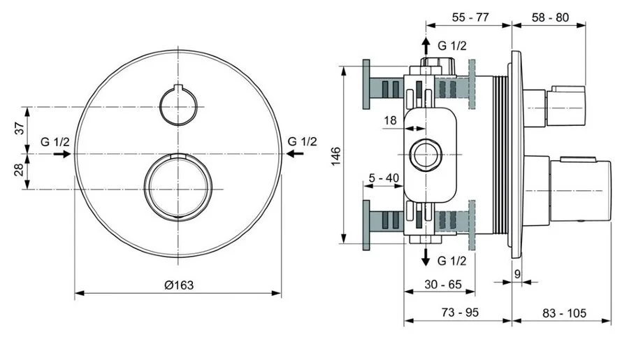 Смеситель для душа Ideal Standard Ceratherm T100 магнитно-серый A5813A5 (детальная фотография), для душа