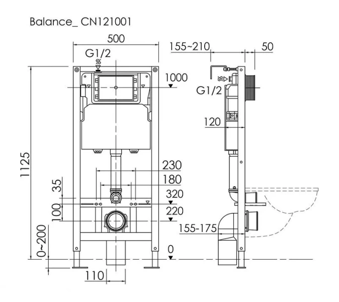 Унитаз с инсталляцией Ceramica Nova Forma кнопка черная матовая CN3009_121001MB (детальная фотография), в наличии index_1