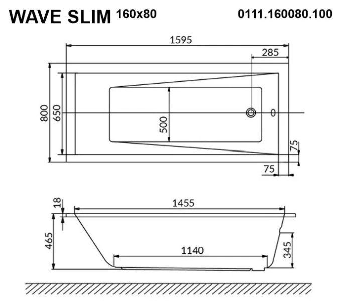 Ванна гидромассажная Whitecross Wave Slim 160 x 80 см, SMART NANO, хром, белый, 0111.160080.100.SMARTNANO.CR (детальная фотография), современныe, hi-tech