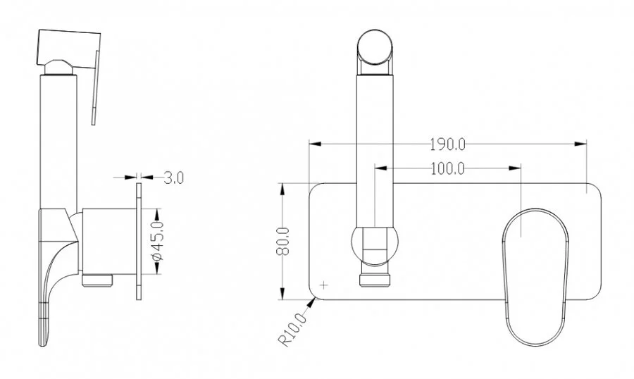 Гигиенический душ со смесителем Boheme Spectre 457 встраиваемый (детальная фотография), для туалета
