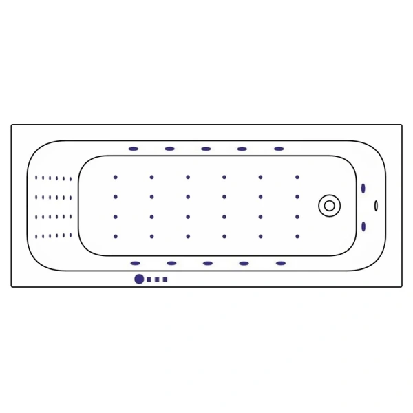 Ванна гидромассажная акриловая Whitecross Vibe 0105.180075.100.NANO.GL, 180 x 75 см, белая, форсунки золото (детальная фотография), акриловые