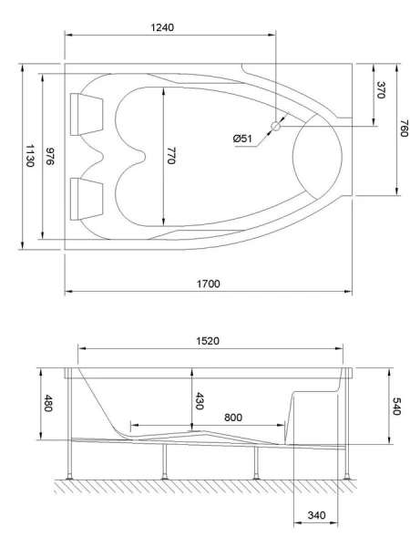Ванна гидромассажная Royal Bath Shakespeare Comfort RB652100CM-L/R, 170 x 110 см, белая (детальная фотография), с гидромассажем