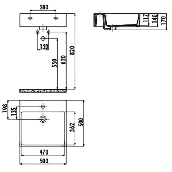 Раковина Creavit Next 50 см квадратная NX256-00CB00E-0000 (детальная фотография), современные, hi-tech