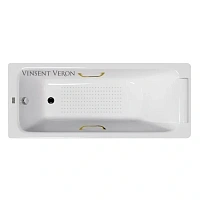 Чугунная ванна Vinsent Veron Italon VIT1707045H/VH0012GD-AS, 170 x 70 см, с антискользящим покрытием, ручки золото, цвет белый