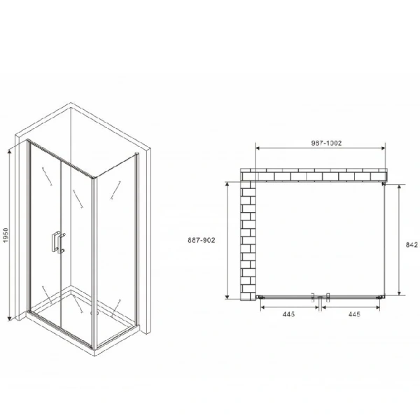 Душевой уголок Abber Sonnenstrand 100х90 см профиль хром AG04100C-S90 (детальная фотография), прямоугольные