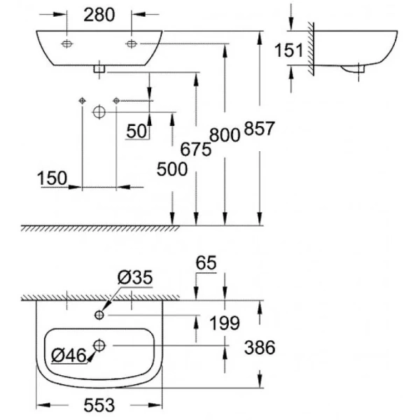 Раковина Grohe Bau Ceramic 55 см альпин-белый 39440000 (детальная фотография), современные, hi-tech