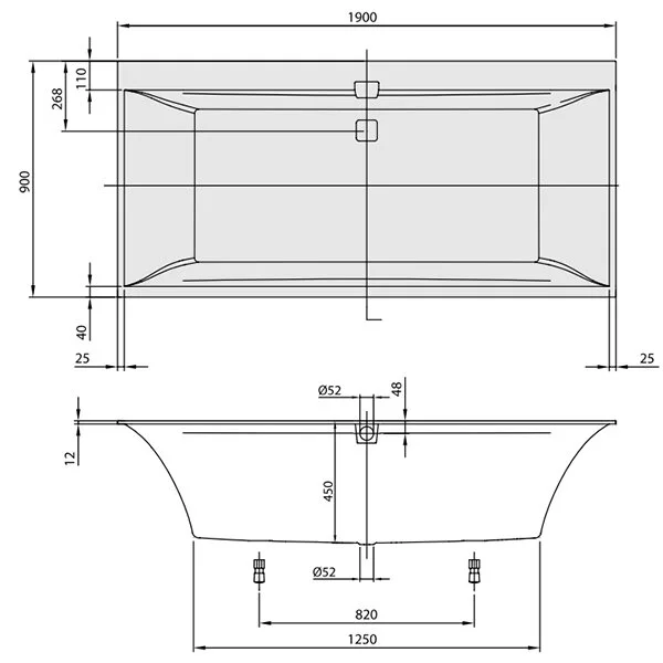 Ванна квариловая Villeroy & Boch Squaro Edge 12 190х90 см с ножками и сливом-переливом UBQ190SQE2DV-01 (детальная фотография), современныe, hi-tech