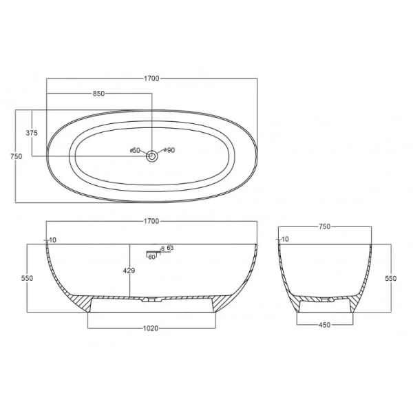 Ванна из полиэфирной смолы Abber Kristall 170х75 см оливковая AT9703Vesuvian (детальная фотография), современныe, hi-tech