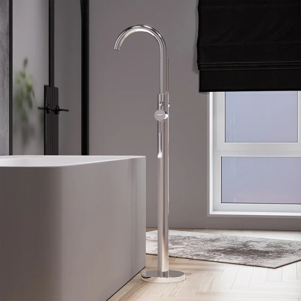 Смеситель для ванны Damixa Gala 365000 напольный (детальная фотография), хром, черные