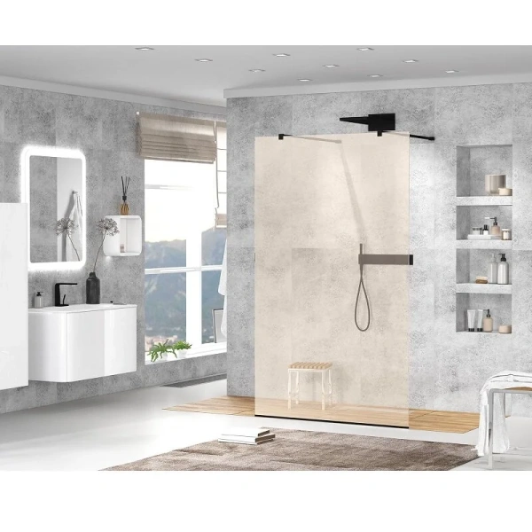 Душевая перегородка Cezares Liberta 120 см стекло бронза, профиль черный LIBERTA-L-2-120-120-BR-NERO (детальная фотография), стеклянные