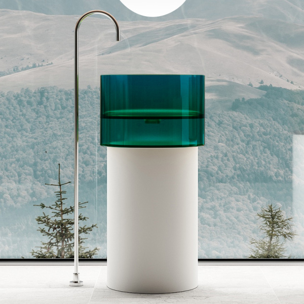 Раковина напольная Abber Kristall 45 см белая/бирюзовая AT2701White-Aquamarin (детальная фотография), современные, hi-tech