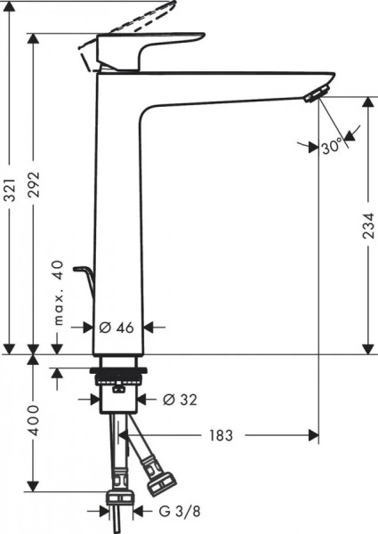 Смеситель для раковины Hansgrohe Talis E полированное золото 71716990 (детальная фотография), для раковины