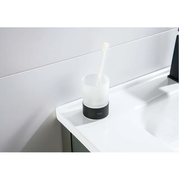 Стакан для ванной Акватек Лира черный матовый AQ4428MB (детальная фотография), металлические, стеклянные