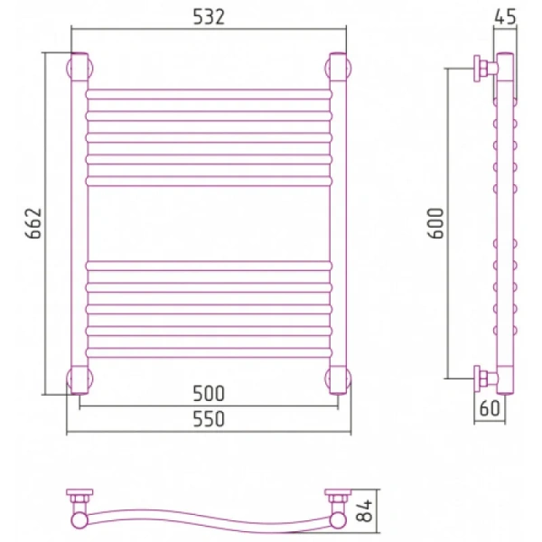 Полотенцесушитель водяной Сунержа Флюид+ 50х60 см состаренная бронза 05-0222-6050 (детальная фотография), современные, hi-tech