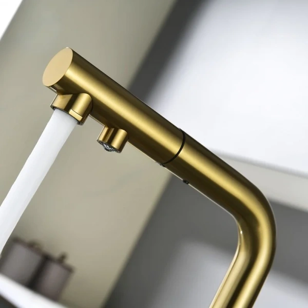 Смеситель для питьевой воды Paulmark Serpentine брашированное золото Se213222-BG (детальная фотография), на мойку, на столешницу