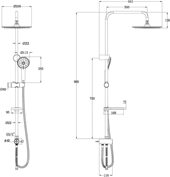 Душевая стойка Lemark хром LM8809C (детальная фотография), современные, hi-tech