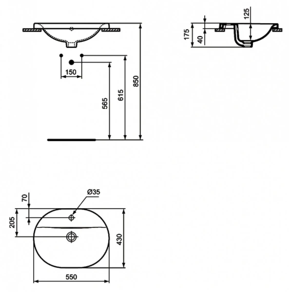 Раковина Ideal Standard Connect 55 см с 1-м отверстием под смеситель E503901 (детальная фотография), современные, hi-tech