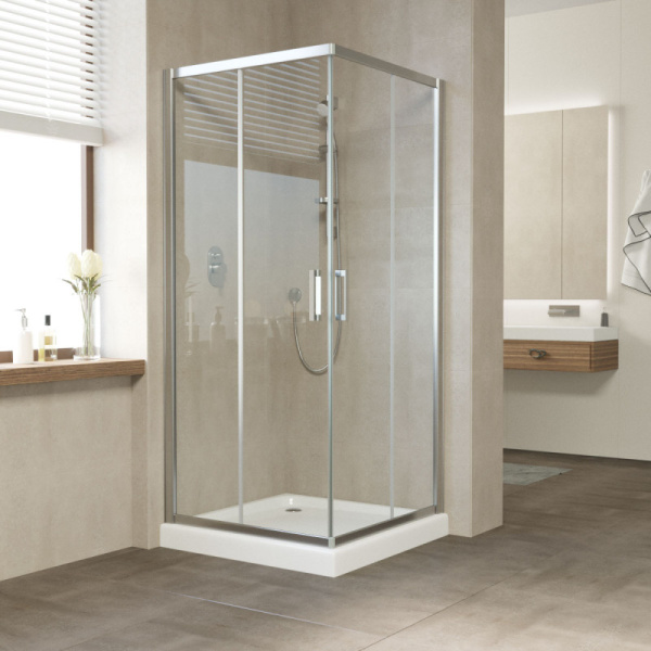 Душевой уголок профиль глянцевый хром стекло прозрачное Vegas-glass ZA 100 08 01 (детальная фотография)