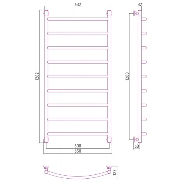 Полотенцесушитель водяной Сунержа Галант+ 60х120 см белый 12-0200-1260 (детальная фотография), современные, hi-tech