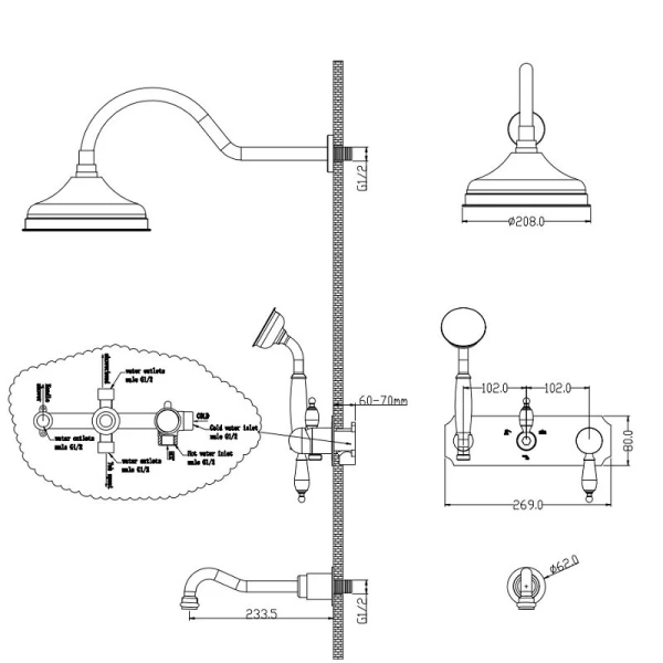 Душевой комплект Boheme Tradizionale Chromo хром ручки Swarowski черные 268-BSW (детальная фотография), душевые комплекты, наборы