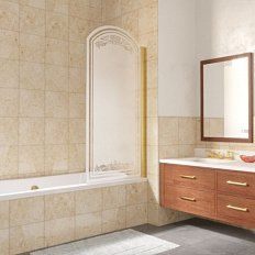 Душевая шторка на ванную профиль золотой стекло сатин рисунок прозрачный Vegas-glass