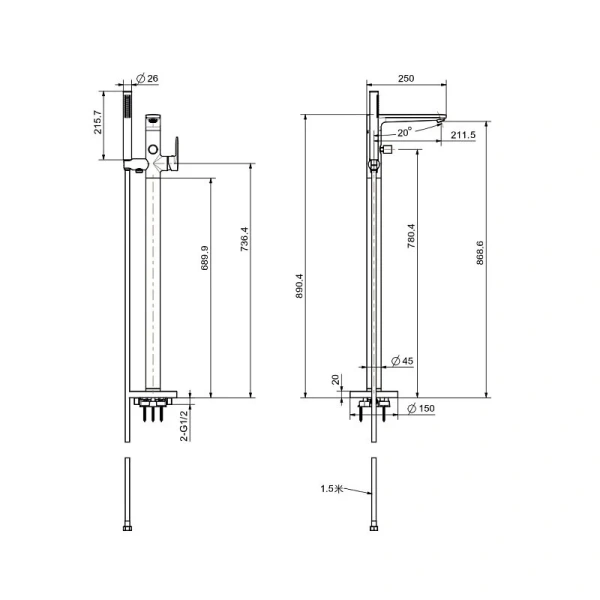 Смеситель для ванны Акватек Ника черный матовый AQ1845MB (детальная фотография), для ванны