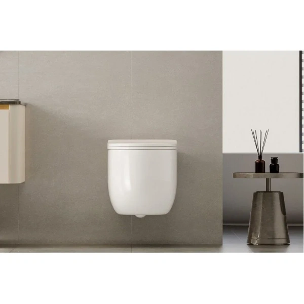 Унитаз подвесной Abber Bequem белый AC1104TN (детальная фотография), без бачка, со скрытым бачком