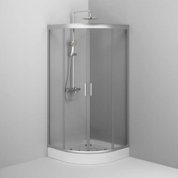 Душевой уголок Am.Pm Gem 90х90 см профиль матовое серебро W90G-401-090WT (детальная фотография), полукруглые, четверть круга