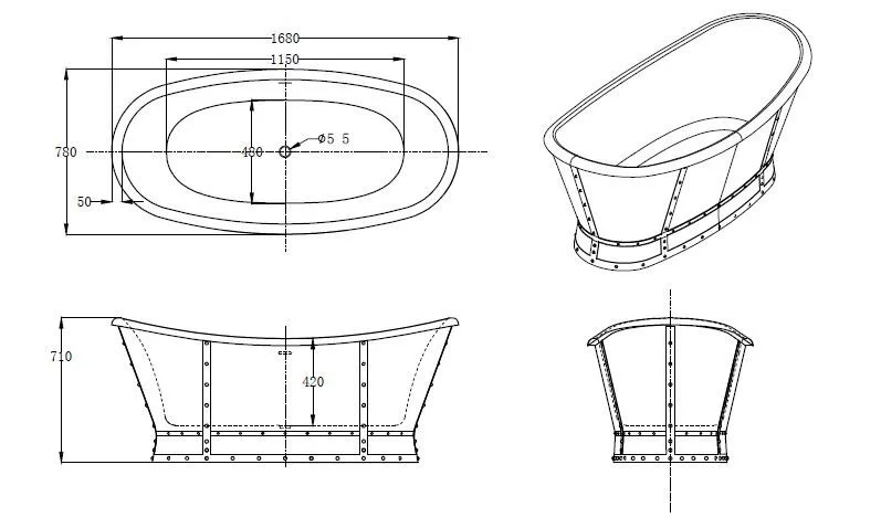 Ванна акриловая BelBagno 168х78 см отдельностоящая BB33 (детальная фотография), акриловые